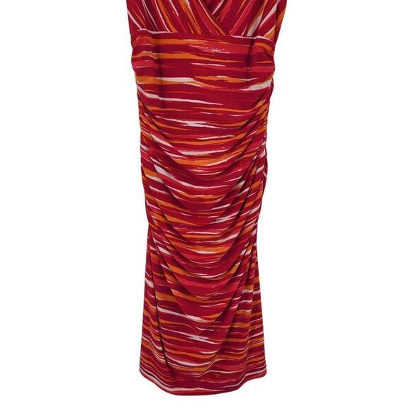 Vintage 80s Ralph Lauren Stretch Sleeveless Midi 8 Pink Striped Surplice Bodycon - Picture 6 of 12